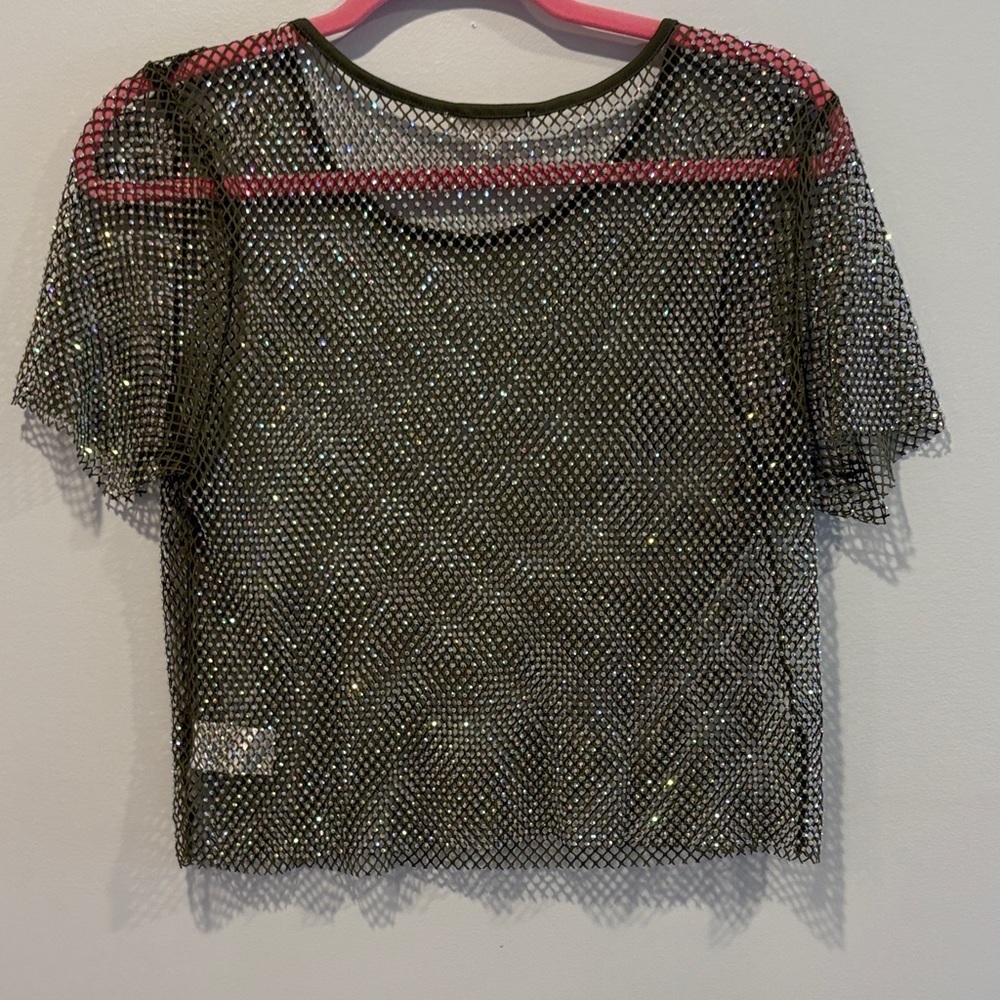 Sparkling hunter green Mesh Crop Top - Picture 5 of 5